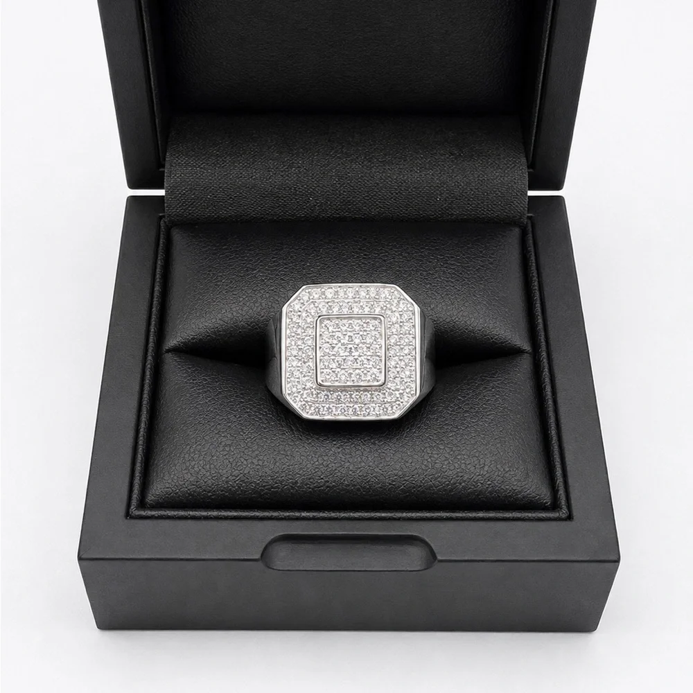925 Sterling Silver Pavé Square Men’s Ring 1.50CT MOISSANITE Size 9